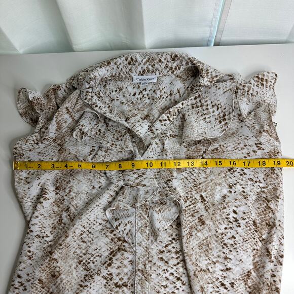 Calvin Klein Snake Print Ruffle Short Sleeve Button Up Blouse Womens Size Small - Picture 13 of 14